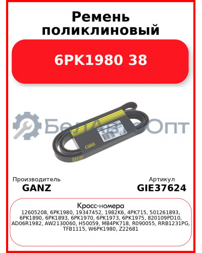 Ремень поликлиновый 6PK1980 38 GANZ GIE37624