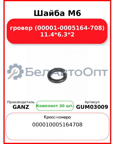 Шайба M6 гровер (00001-0005164-708) 11.4*6.3*2 GANZ GUM03009 (Комплект 30 шт