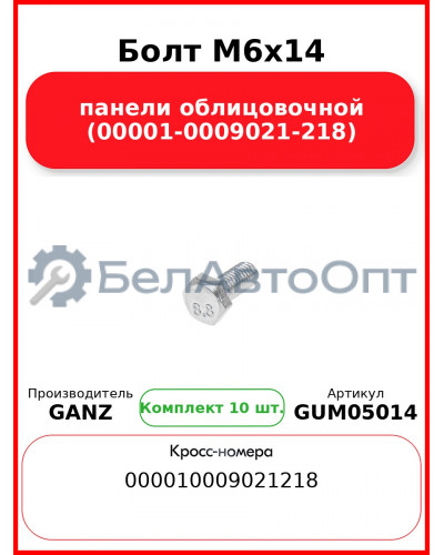 Болт M6x14 панели облицовочной (00001-0009021-218)  GANZ GUM05014 (Комплект 10 шт