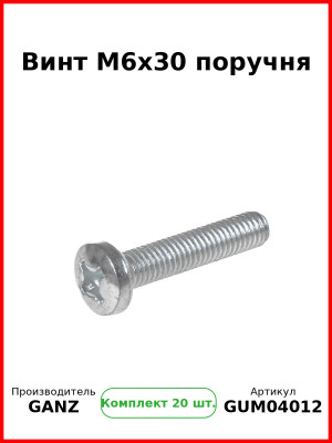 Винт M6x30 поручня  GANZ GUM04012 (Комплект 20 шт