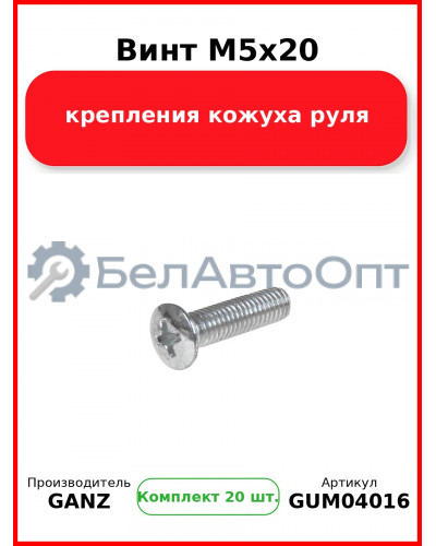 Винт M5x20 крепления кожуха руля  GANZ GUM04016 (Комплект 20 шт