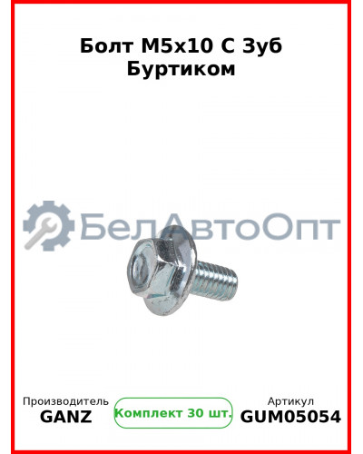 Болт M5x10 С Зуб Буртиком  GANZ GUM05054 (Комплект 30 шт