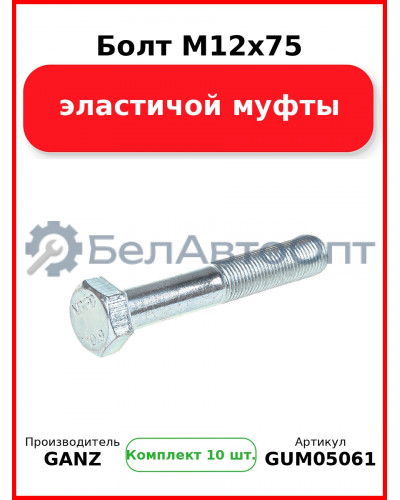 Болт M12x75 эластичой муфты  GANZ GUM05061 (Комплект 10 шт