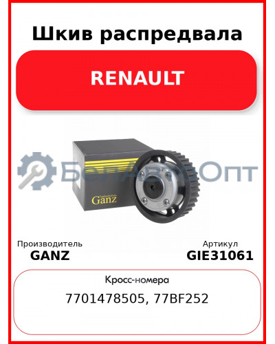 Шкив распредвала RENAULT GANZ GIE31061