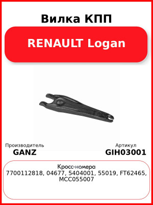 Вилка КПП RENAULT Logan GANZ GIH03001