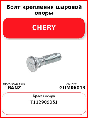 Болт крепления шаровой опоры CHERY GANZ GUM06013