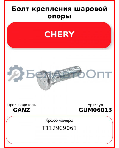 Болт крепления шаровой опоры CHERY GANZ GUM06013