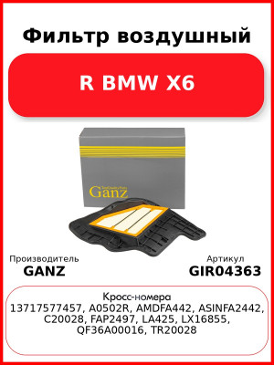 Фильтр воздушный R BMW X6 GANZ GIR04363