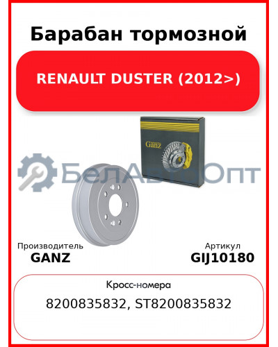 Барабан тормозной RENAULT DUSTER (2012>) GANZ GIJ10180