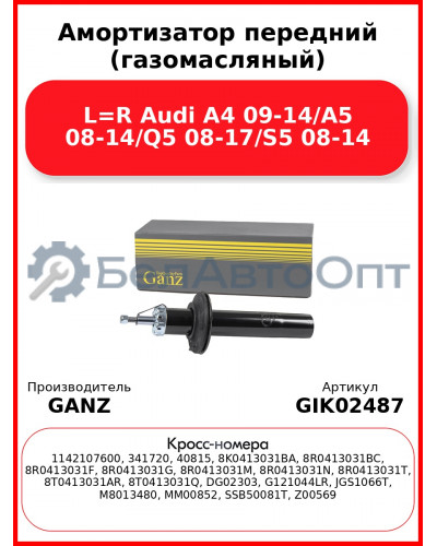 Амортизатор передний (газомасляный) L=R Audi A4 09-14/A5 08-14/Q5 08-17/S5 08-14 GANZ GIK02487