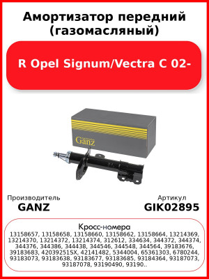 Амортизатор передний (газомасляный) R Opel Signum/Vectra C 02- GANZ GIK02895