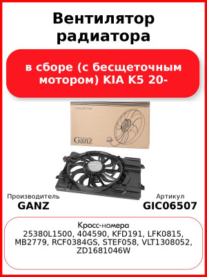 Вентилятор радиатора в сборе (с бесщеточным мотором) KIA K5 20- GANZ GIC06507