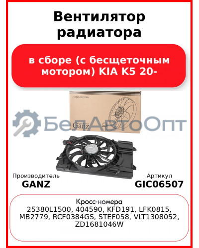 Вентилятор радиатора в сборе (с бесщеточным мотором) KIA K5 20- GANZ GIC06507