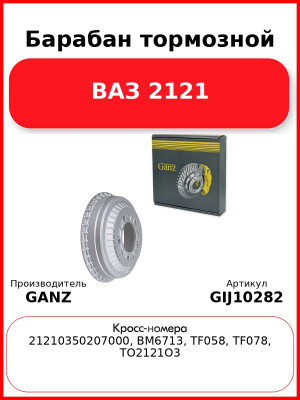 Барабан тормозной  ВАЗ 2121 GANZ GIJ10282