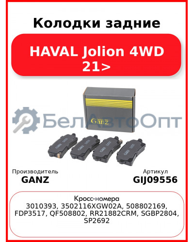 Колодки задние HAVAL Jolion 4WD 21> GANZ GIJ09556