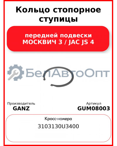 Кольцо стопорное ступицы передней подвески МОСКВИЧ 3 / JAC JS 4 GANZ GUM08003