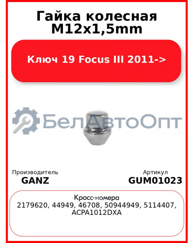 Гайка колесная M12x1,5mm Ключ 19 Focus III 2011-> GANZ GUM01023