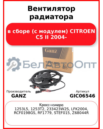 Вентилятор радиатора в сборе (с модулем) CITROEN C5 II 2004- GANZ GIC06546