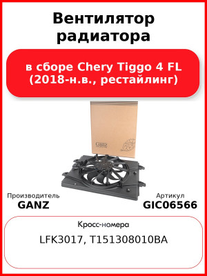 Вентилятор радиатора в сборе Chery Tiggo 4 FL (2018-н.в., рестайлинг) GANZ GIC06566