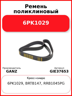 Ремень поликлиновый 6PK1029 GANZ GIE37653