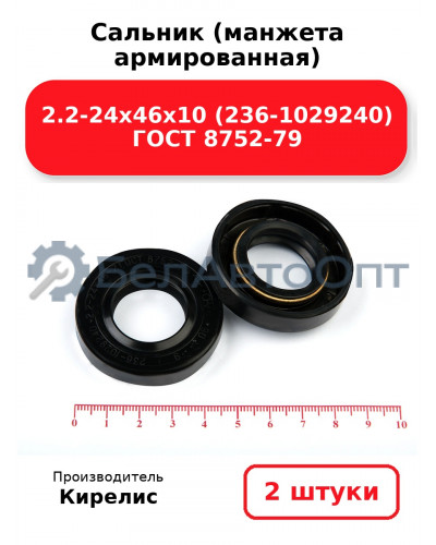 Сальник (манжета армированная) 2.2-24х46х10 (236-1029240) ГОСТ 8752-79. Комплект 2(шт)