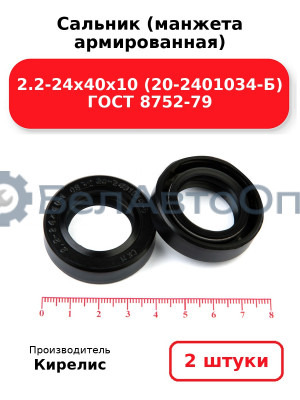 Сальник (манжета армированная) 2.2-24х40х10 (20-2401034-Б) ГОСТ 8752-79. Комплект 2(шт)
