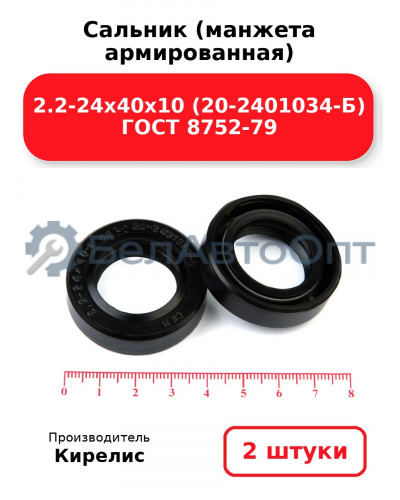 Сальник (манжета армированная) 2.2-24х40х10 (20-2401034-Б) ГОСТ 8752-79. Комплект 2(шт)