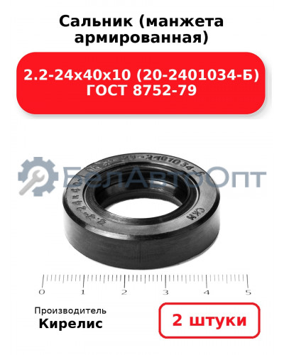 Сальник (манжета армированная) 2.2-24х40х10 (20-2401034-Б) ГОСТ 8752-79. Комплект 2(шт)