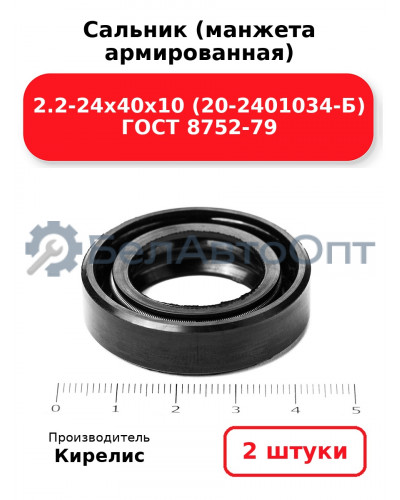 Сальник (манжета армированная) 2.2-24х40х10 (20-2401034-Б) ГОСТ 8752-79. Комплект 2(шт)