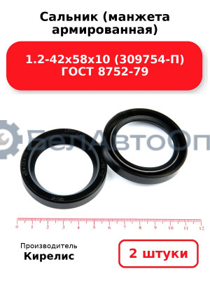 Сальник (манжета армированная) 1.2-42х58х10 (309754-П) ГОСТ 8752-79. Комплект 2(шт)