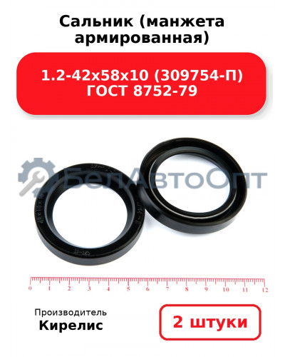 Сальник (манжета армированная) 1.2-42х58х10 (309754-П) ГОСТ 8752-79. Комплект 2(шт)