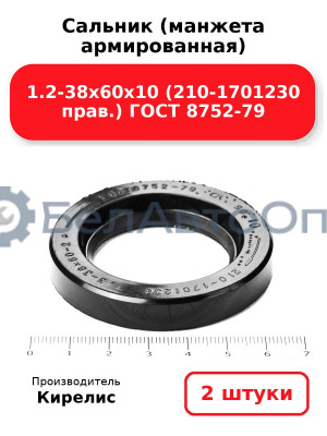 Сальник (манжета армированная) 1.2-38х60х10 (210-1701230 прав.) ГОСТ 8752-79. Комплект 2(шт)