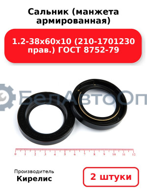 Сальник (манжета армированная) 1.2-38х60х10 (210-1701230 прав.) ГОСТ 8752-79. Комплект 2(шт)