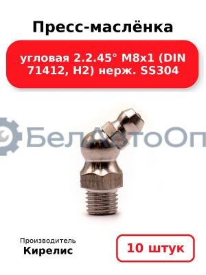 Пресс-маслёнка угловая 2.2.45° М8х1 (DIN 71412, Н2) нерж. SS304. Комплект 10(шт)