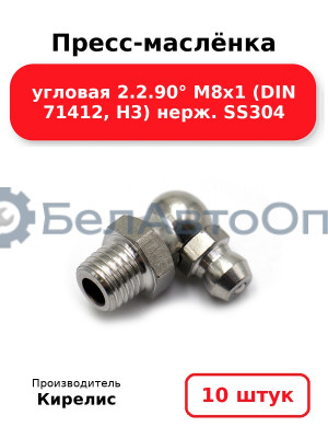 Пресс-маслёнка угловая 2.2.90° М8х1 (DIN 71412, Н3) нерж. SS304. Комплект 10(шт)