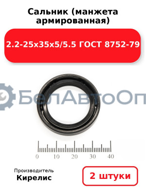 Сальник (манжета армированная) 2.2-25х35х5/5.5 ГОСТ 8752-79. Комплект 2(шт)