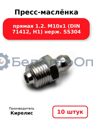 Пресс-маслёнка прямая 1.2. М10х1 (DIN 71412, Н1) нерж. SS304. Комплект 10(шт.