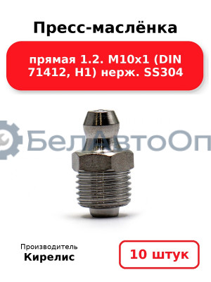 Пресс-маслёнка прямая 1.2. М10х1 (DIN 71412, Н1) нерж. SS304. Комплект 10(шт.