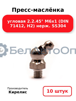 Пресс-маслёнка угловая 2.2.45° М6х1 (DIN 71412, Н2) нерж. SS304. Комплект 10(шт)