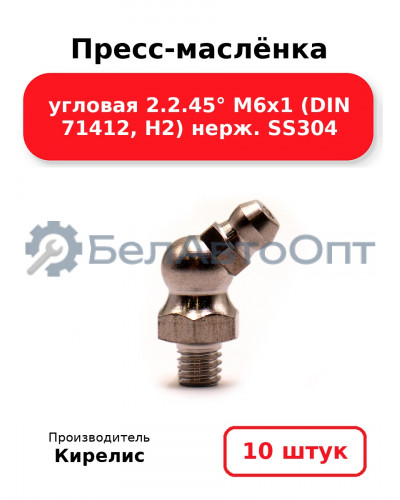Пресс-маслёнка угловая 2.2.45° М6х1 (DIN 71412, Н2) нерж. SS304. Комплект 10(шт)