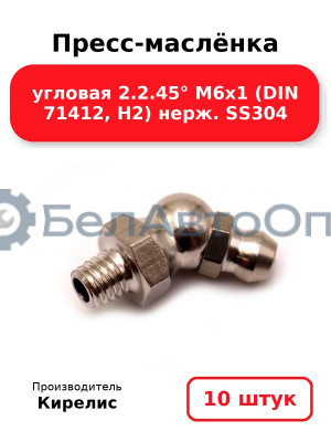 Пресс-маслёнка угловая 2.2.45° М6х1 (DIN 71412, Н2) нерж. SS304. Комплект 10(шт)