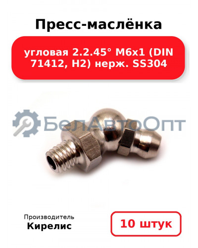 Пресс-маслёнка угловая 2.2.45° М6х1 (DIN 71412, Н2) нерж. SS304. Комплект 10(шт)