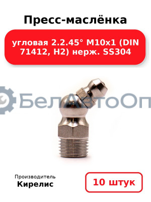 Пресс-маслёнка угловая 2.2.45° М10х1 (DIN 71412, Н2) нерж. SS304. Комплект 10(шт)