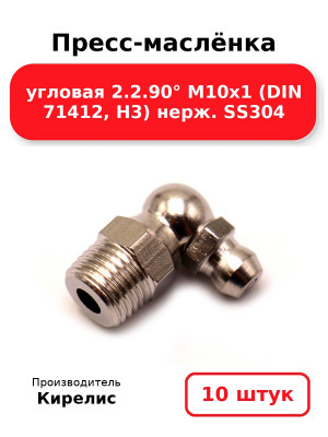 Пресс-маслёнка угловая 2.2.90° М10х1 (DIN 71412, Н3) нерж. SS304. Комплект 10(шт