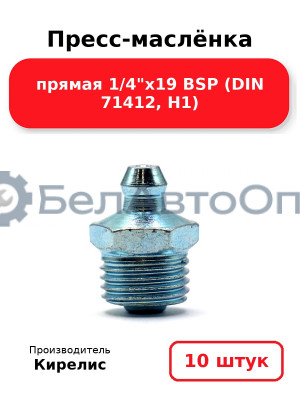 Пресс-маслёнка прямая 1/4х19 BSP (DIN 71412, Н1) Комплект 10(шт)