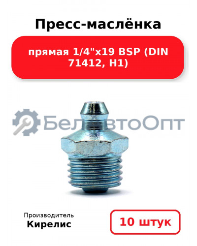 Пресс-маслёнка прямая 1/4х19 BSP (DIN 71412, Н1) Комплект 10(шт)