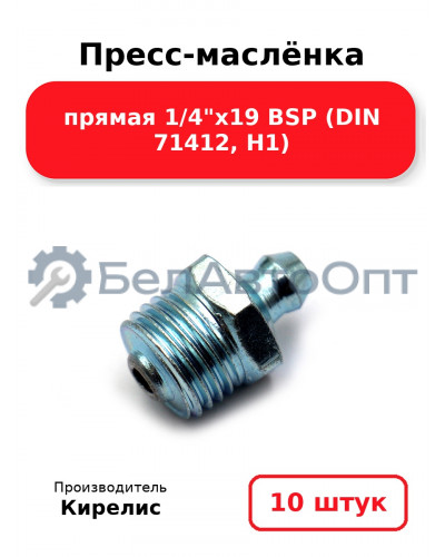 Пресс-маслёнка прямая 1/4х19 BSP (DIN 71412, Н1) Комплект 10(шт)