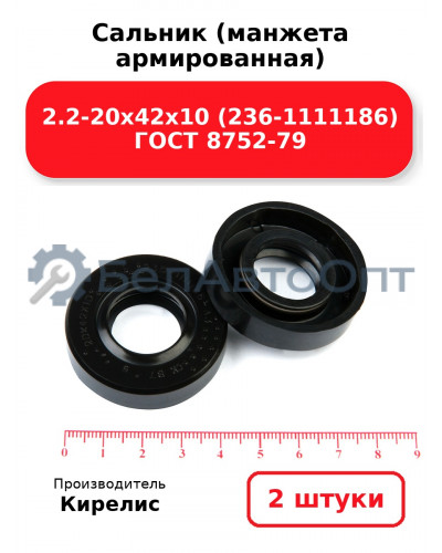 Сальник (манжета армированная) 2.2-20х42х10 (236-1111186) ГОСТ 8752-79. Комплект 2(шт)