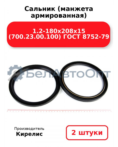 Сальник (манжета армированная) 1.2-180х208х15 (700.23.00.100) ГОСТ 8752-79. Комплект 2(шт)