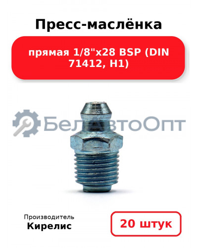 Пресс-маслёнка прямая 1/8х28 BSP (DIN 71412, Н1) Комплект 20(шт)